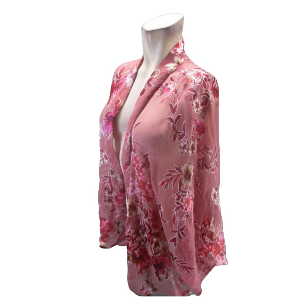 Womens Pink Floral Sheer Kimono One Size Pool Beach Cover Up Sexy Robe Tassels - Picture 2 of 5